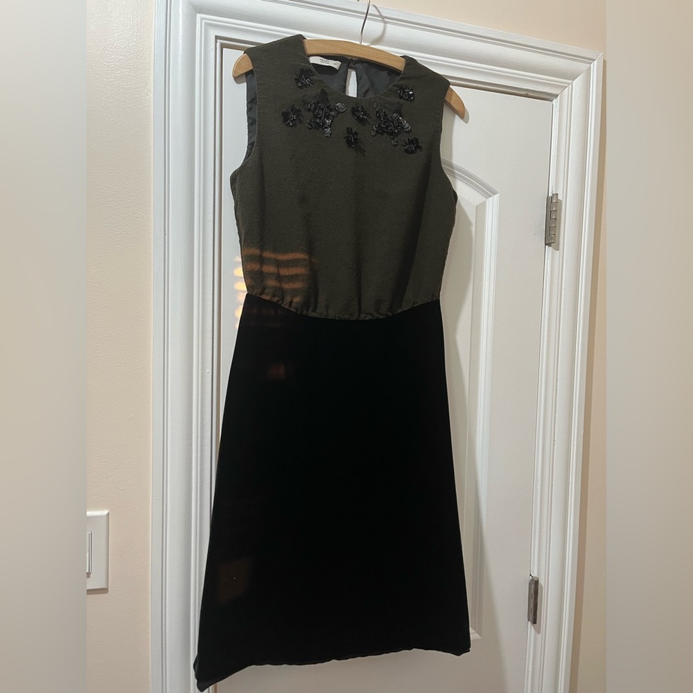 AUTHENTIC PRADA OLIVE green wool & velvet rhinestones Cocktail Dress 44